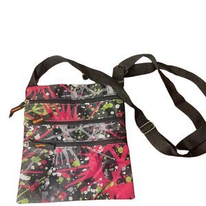 Crossbody Purse Multi Compartments Long Strap Paint Splatter Hippie Boho Bag